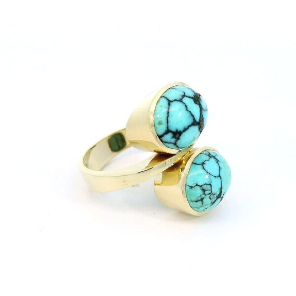 Vintage Ring 585 Gelbgold mit Türkisen – Bild 2