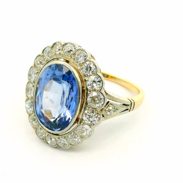 Traum Saphirring Art Deco 585 Gold mit Altschliffdiamanten – Bild 3