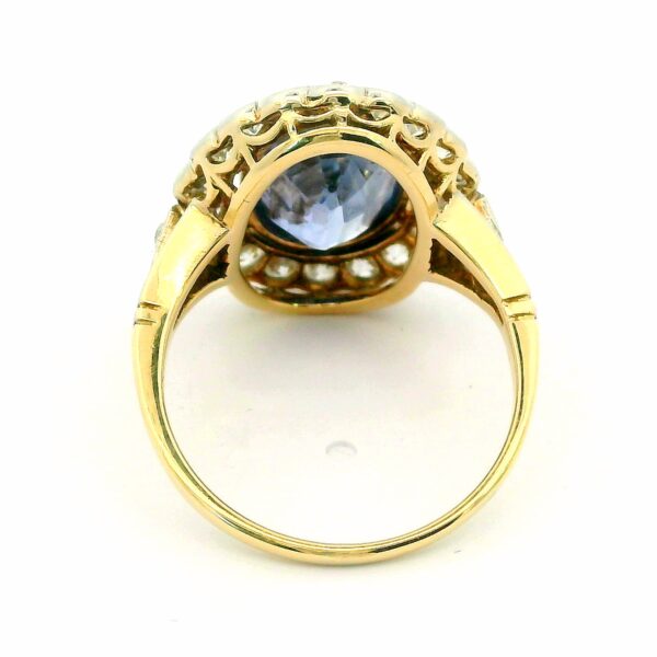 Traum Saphirring Art Deco 585 Gold mit Altschliffdiamanten – Bild 4