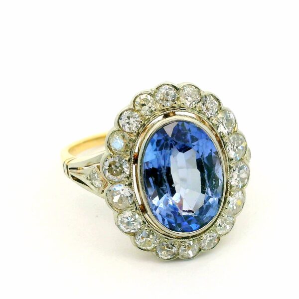 Traum Saphirring Art Deco 585 Gold mit Altschliffdiamanten – Bild 5