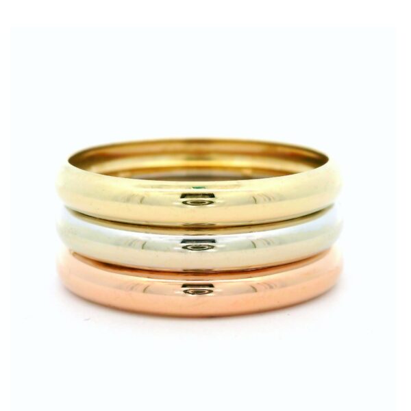 Damenring dreireihig gearbeitet in gelb-, weiss- und rosegold