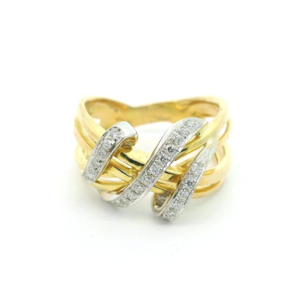 Damenring in gewickelter Optik in Gelbgold mit 25 Brillanten