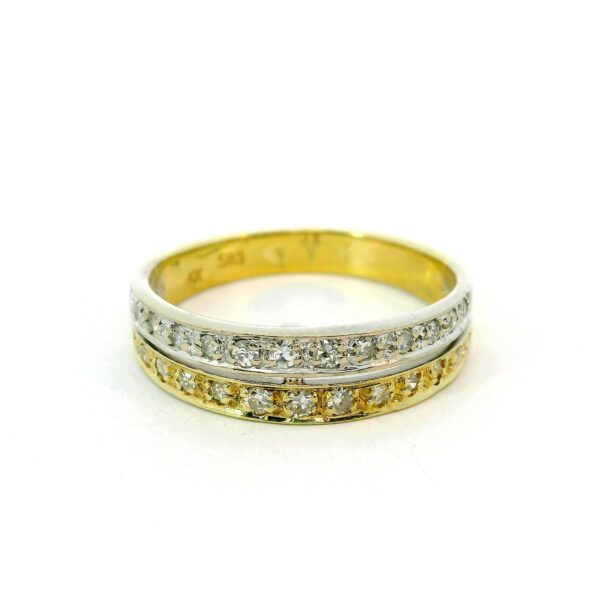 damenring in gelb und weissgold mit 2 reihen brillanten besetzt