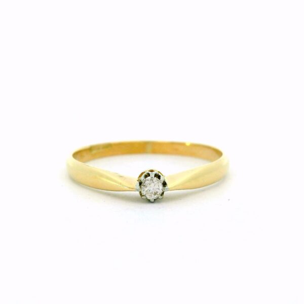 Filigraner damen solitärring in gelb und weissgold mit einem brillant