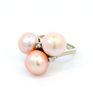 Edler Perlenring 585 Weißgold mit Brillanten 0,06 ct